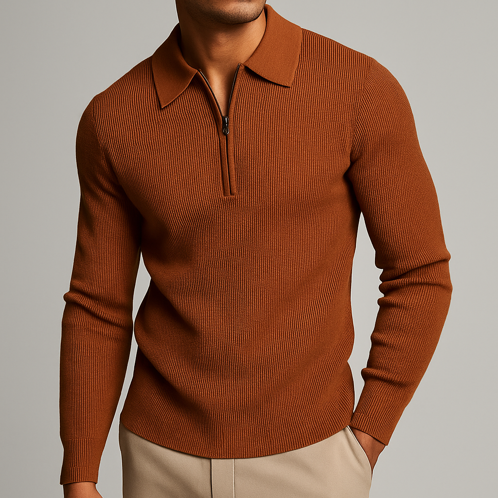 Maximo Men’s Quarter-Zip Sweater – Waffle-Knit Tailored Fit Pullover