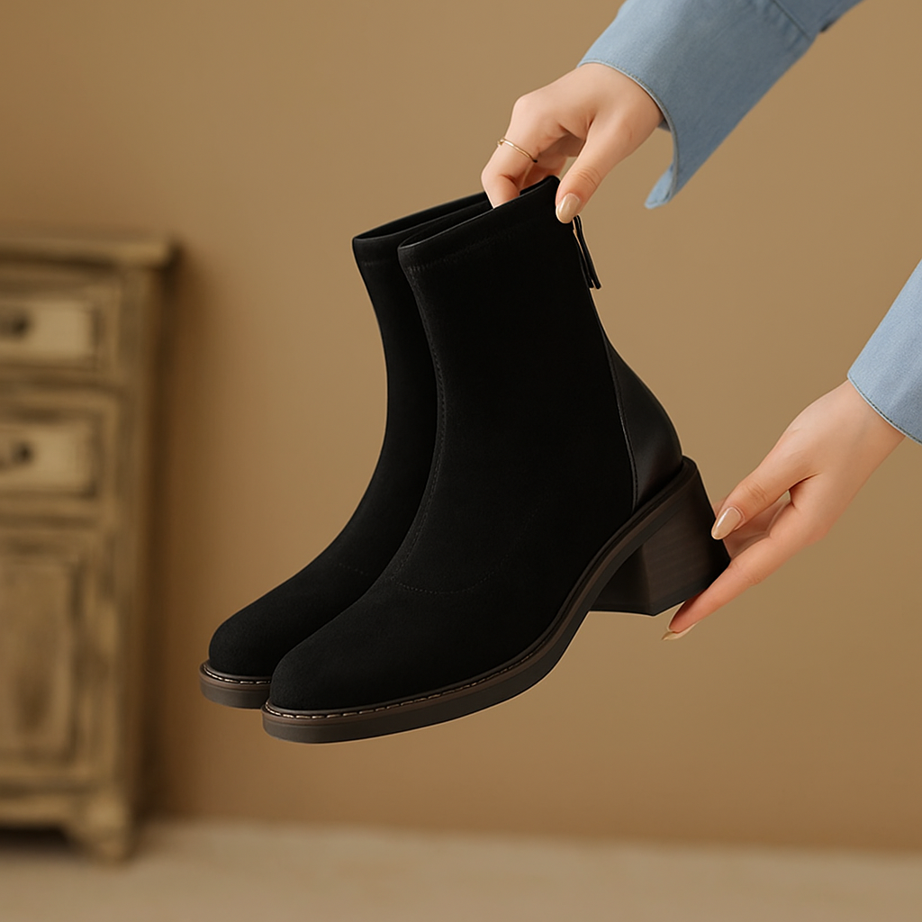 Fiona Women’s Suede Ankle Boots – with Block Heel