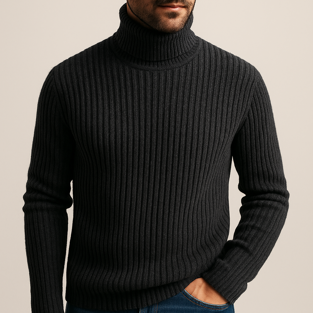 Hudson Men’s Turtleneck Sweater – Structured Ribbed Knit Winter Pullover