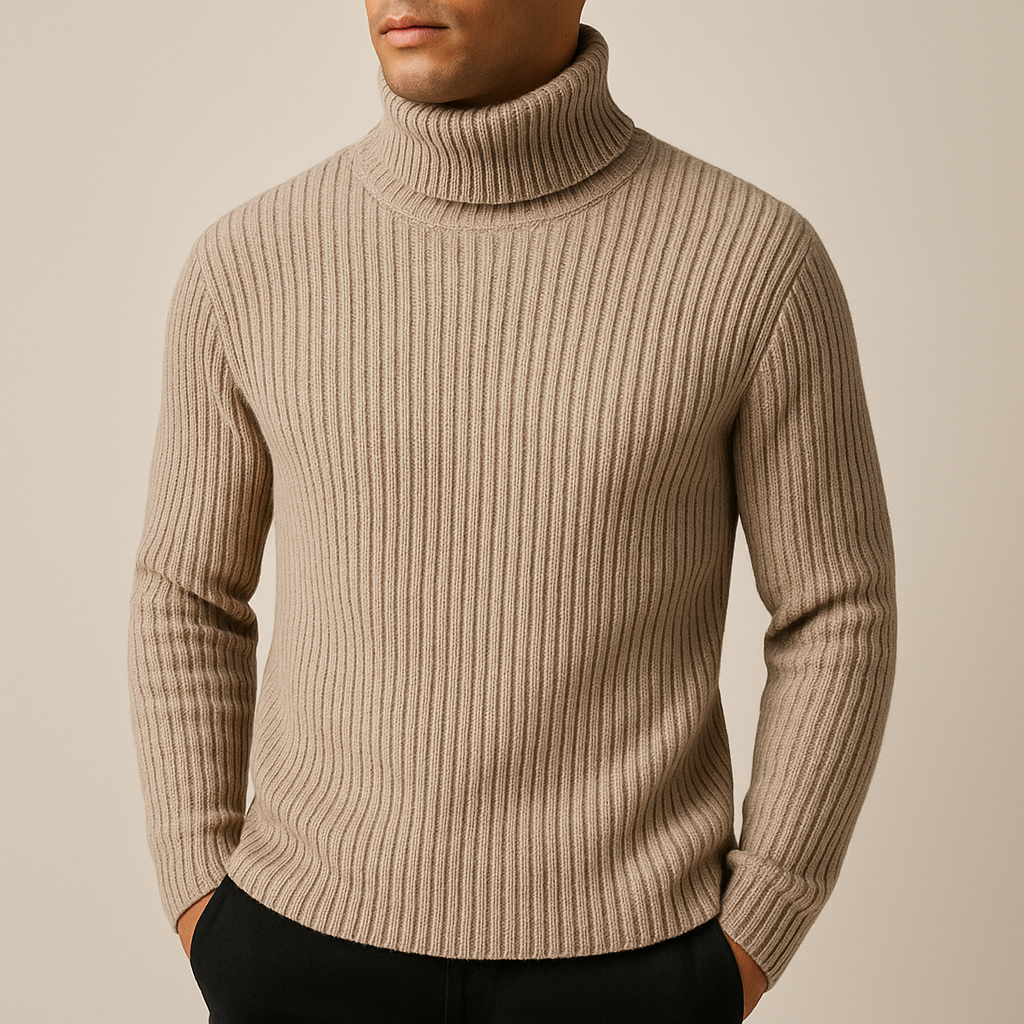 Hudson Men’s Turtleneck Sweater – Structured Ribbed Knit Winter Pullover