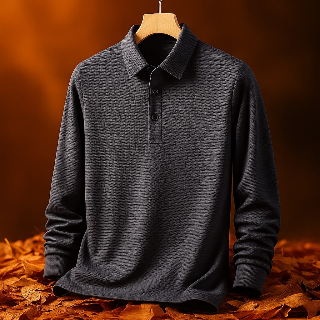 Miguel Men’s Long Sleeve Polo – Wrinkle-Resistant Soft Woven Fabric