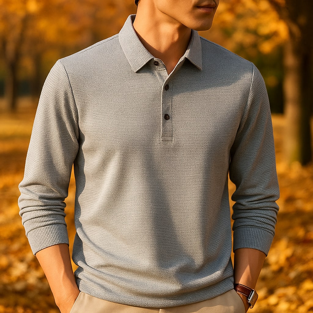 Miguel Men’s Long Sleeve Polo – Wrinkle-Resistant Soft Woven Fabric