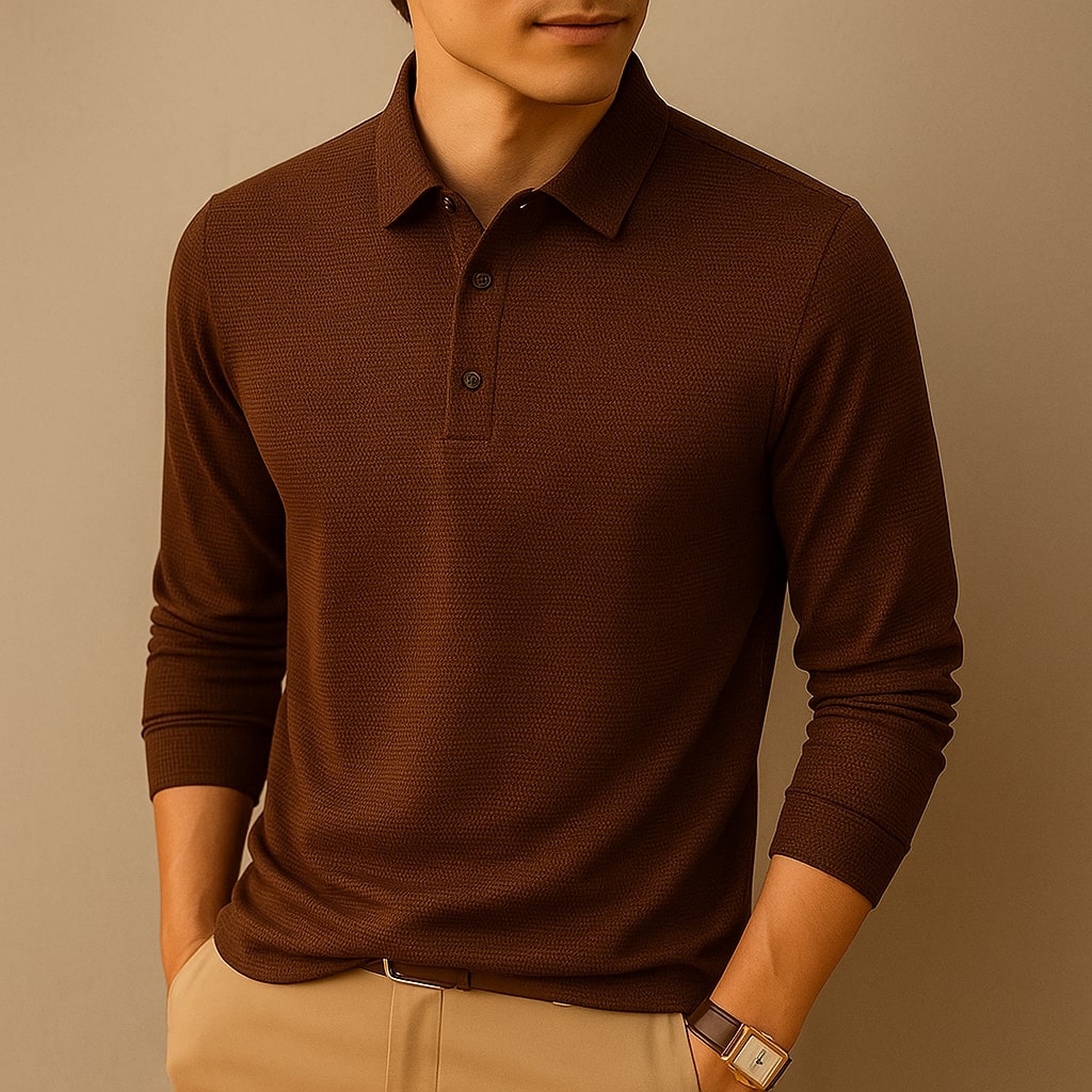 Miguel Men’s Long Sleeve Polo – Wrinkle-Resistant Soft Woven Fabric