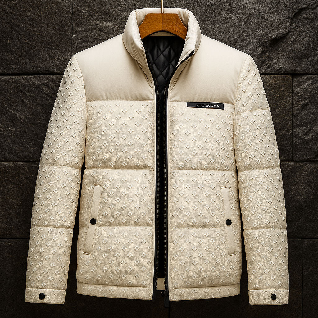 Kevin Men’s Quilted Jacket – Duck Down Diamond-Textured Winter Coat