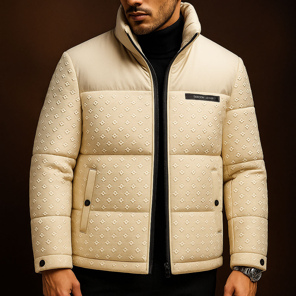 Kevin Men’s Quilted Jacket – Duck Down Diamond-Textured Winter Coat