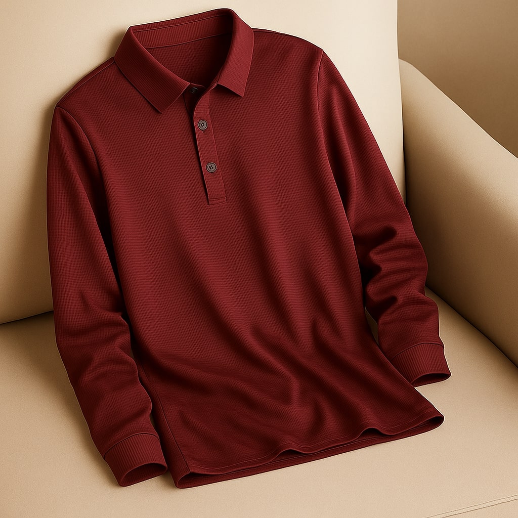 Miguel Men’s Long Sleeve Polo – Wrinkle-Resistant Soft Woven Fabric
