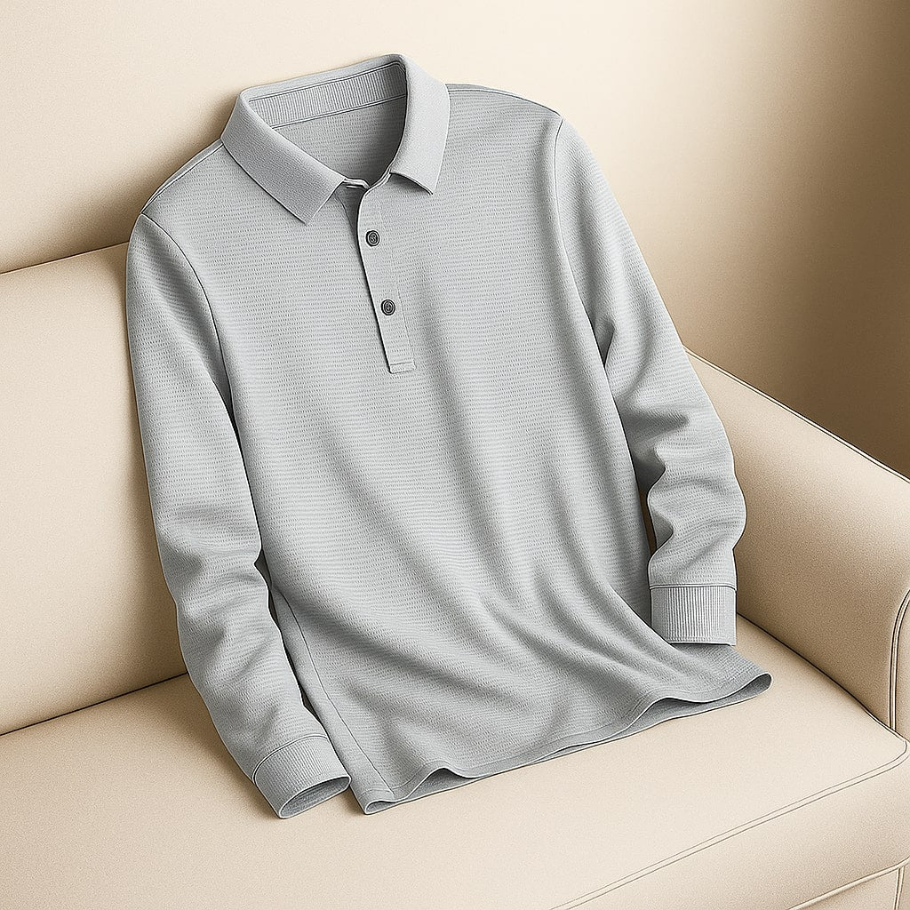 Miguel Men’s Long Sleeve Polo – Wrinkle-Resistant Soft Woven Fabric