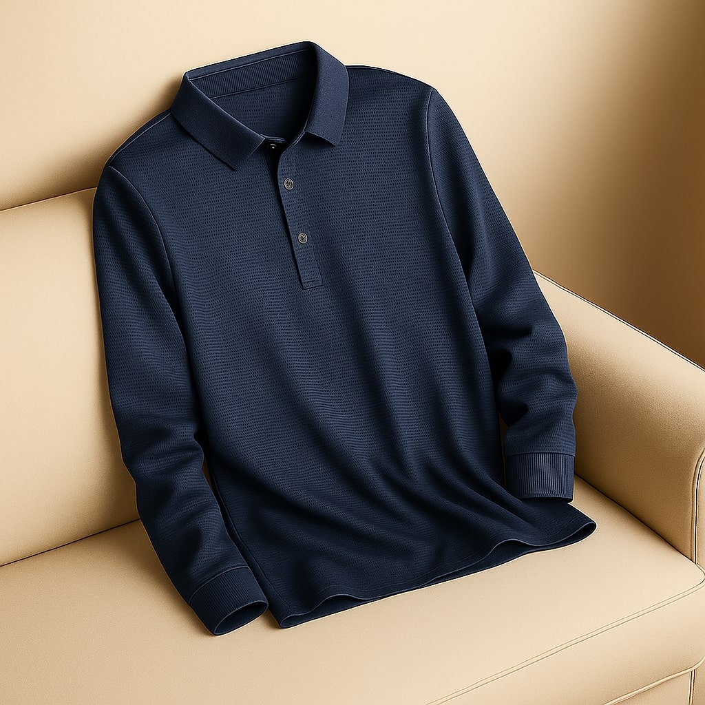 Miguel Men’s Long Sleeve Polo – Wrinkle-Resistant Soft Woven Fabric