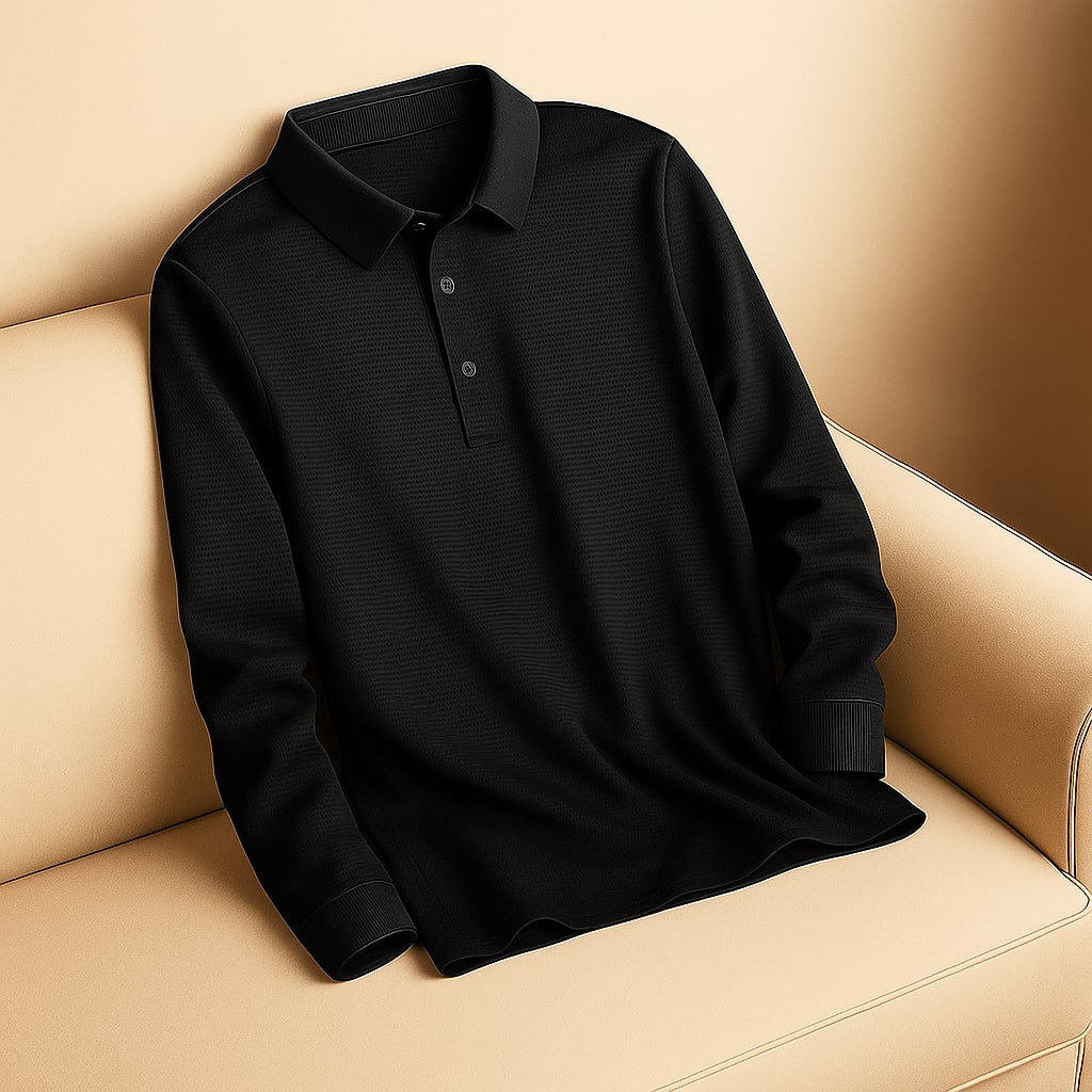 Miguel Men’s Long Sleeve Polo – Wrinkle-Resistant Soft Woven Fabric