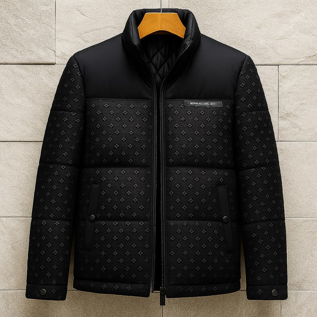 Kevin Men’s Quilted Jacket – Duck Down Diamond-Textured Winter Coat