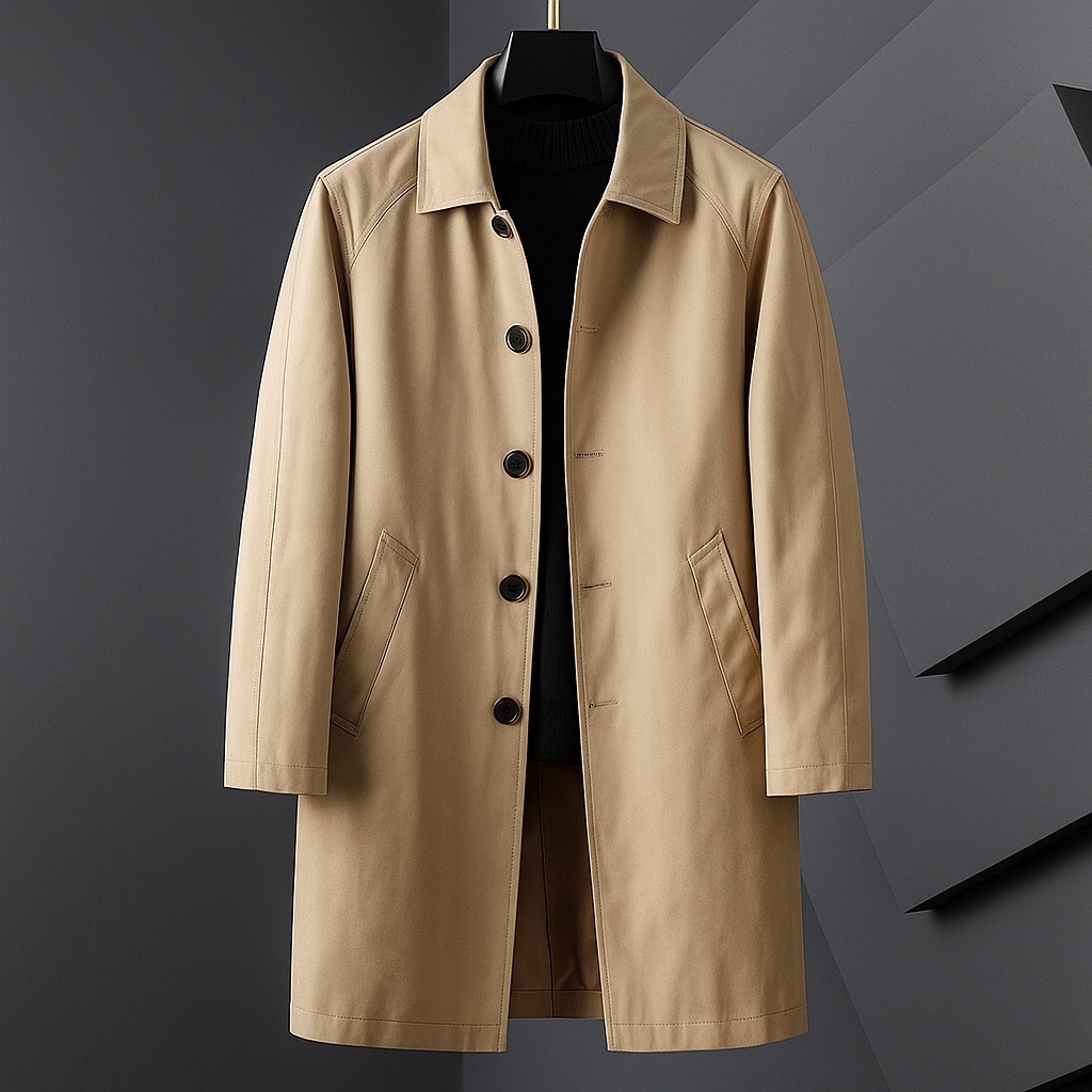 Sebastian Men’s Trench Coat – Cotton Tailored Weather-Resistant Overcoat