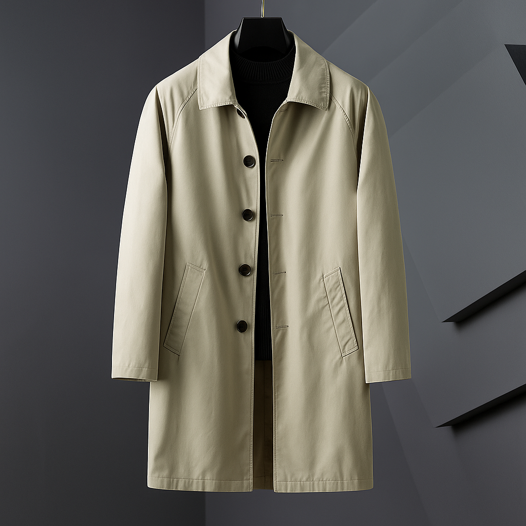 Sebastian Men’s Trench Coat – Cotton Tailored Weather-Resistant Overcoat