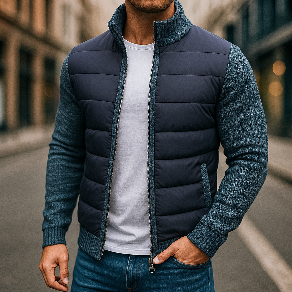 Marcel Men’s Fleece Jacket – Knitted Sleeve with Quilted Puffer Body Winter Jacket