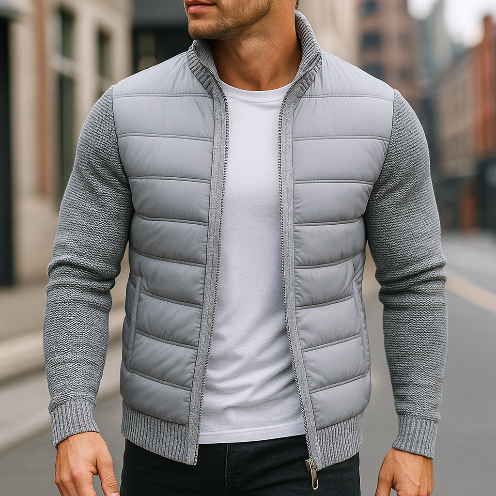 Marcel Men’s Fleece Jacket – Knitted Sleeve with Quilted Puffer Body Winter Jacket