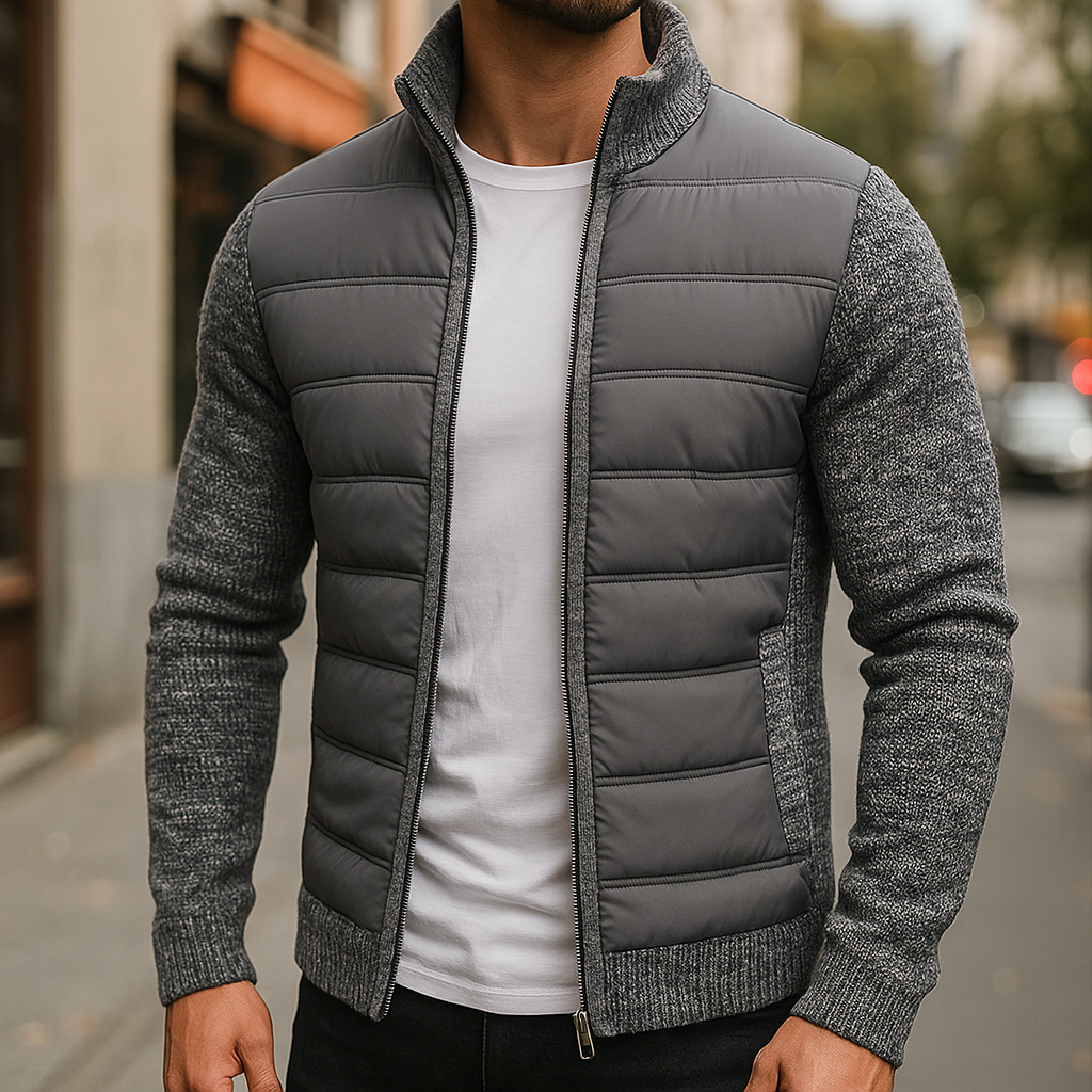 Marcel Men’s Fleece Jacket – Knitted Sleeve with Quilted Puffer Body Winter Jacket