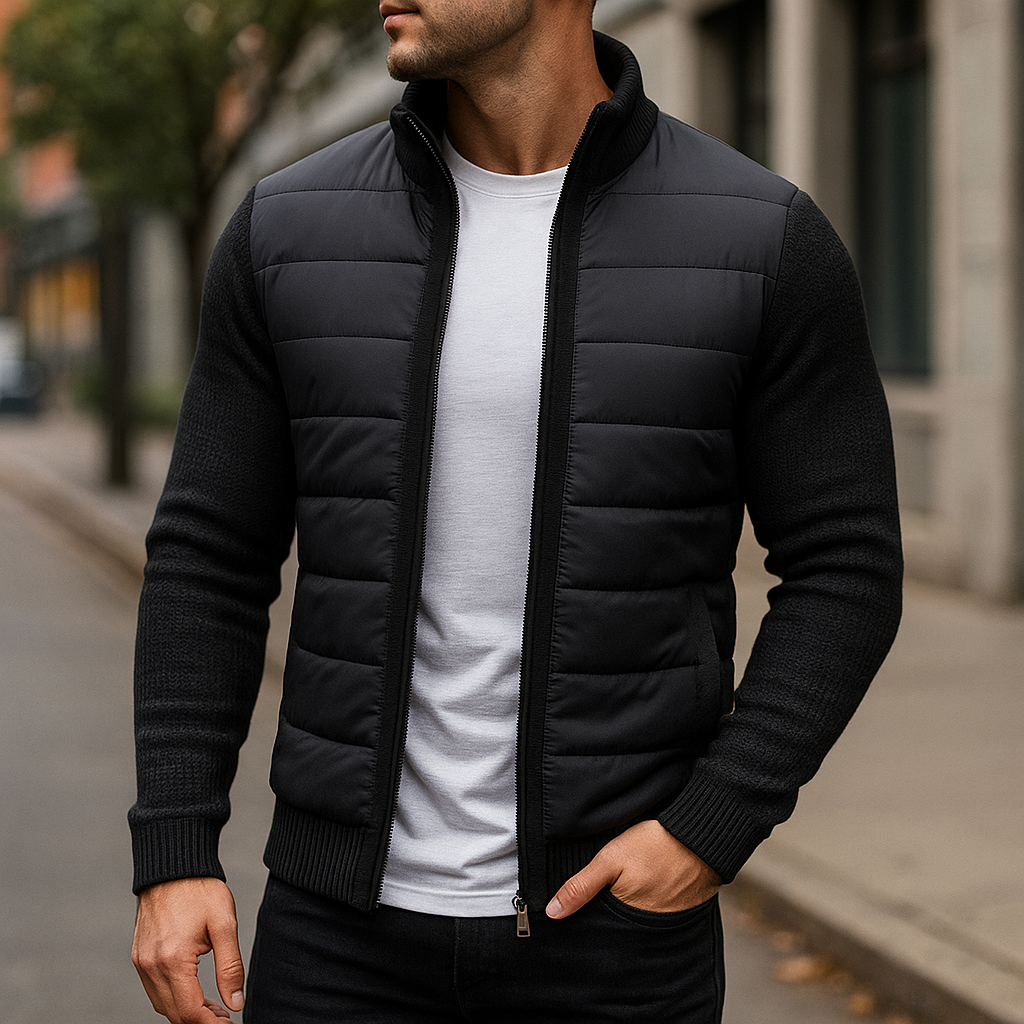 Marcel Men’s Fleece Jacket – Knitted Sleeve with Quilted Puffer Body Winter Jacket