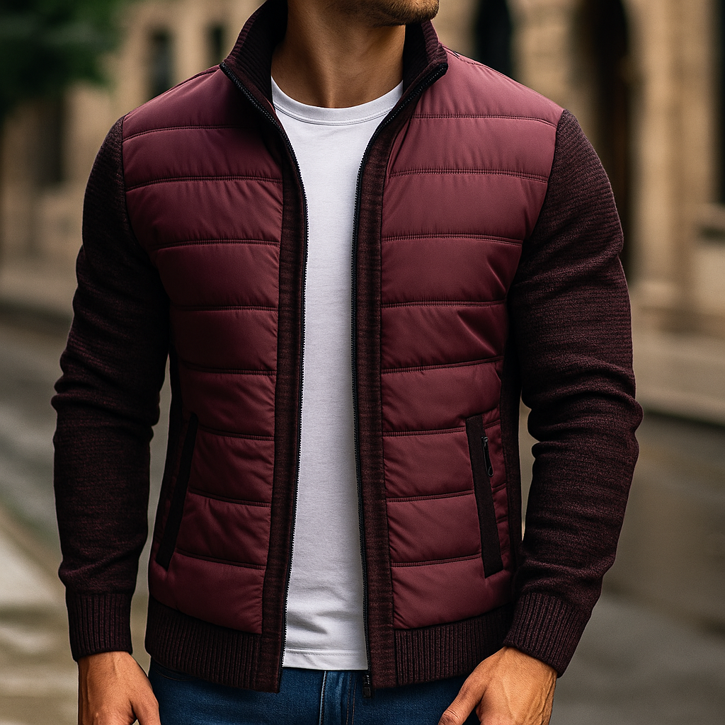 Marcel Men’s Fleece Jacket – Knitted Sleeve with Quilted Puffer Body Winter Jacket