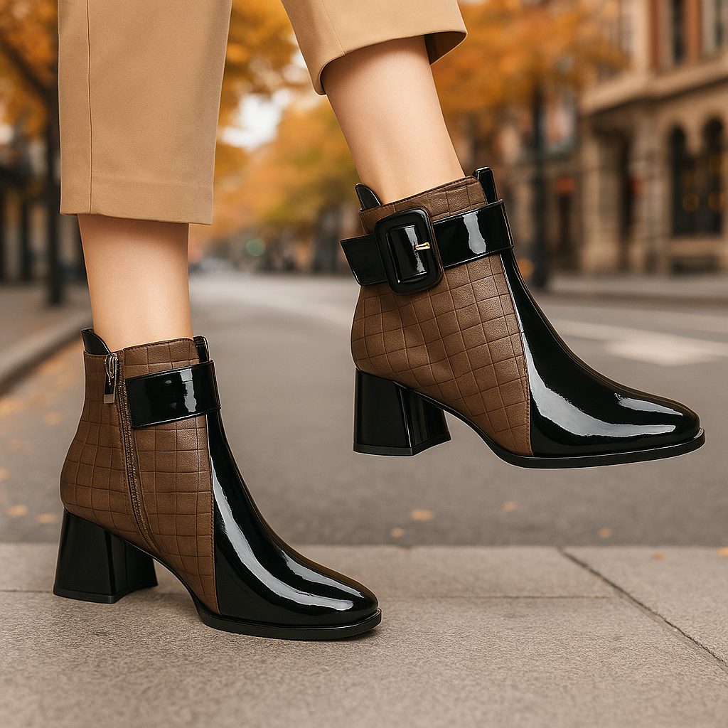 Taylor Women’s Leather Ankle Boots – Cushioned Platform Buckle Detail
