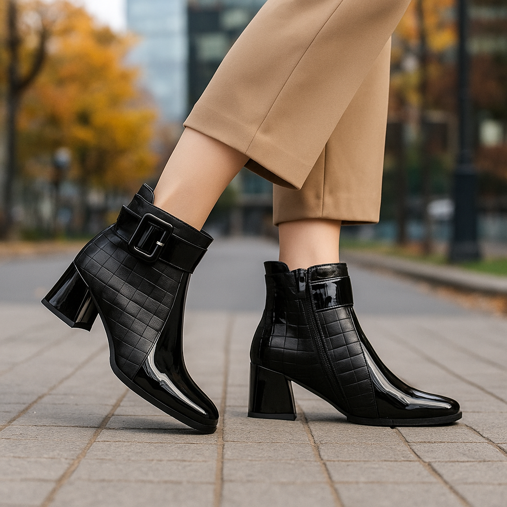 Taylor Women’s Leather Ankle Boots – Cushioned Platform Buckle Detail