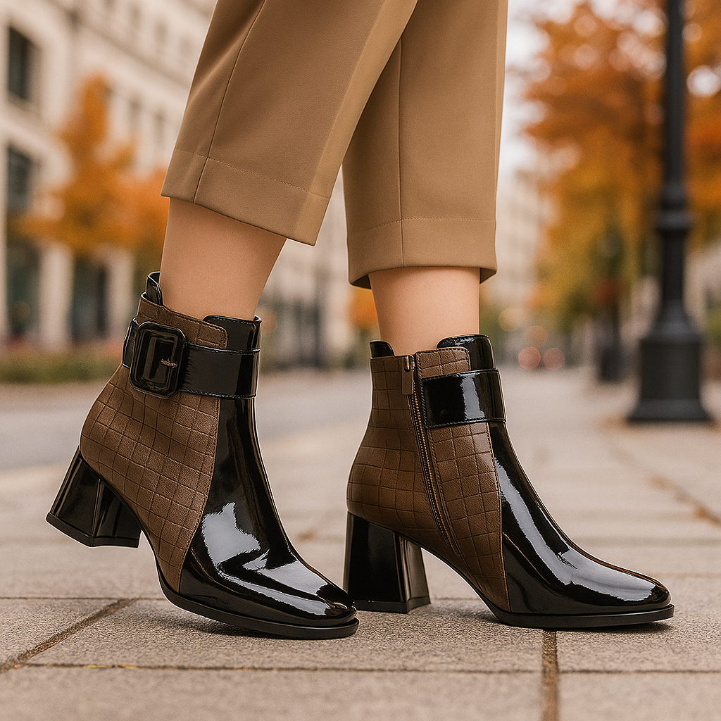 Taylor Women’s Leather Ankle Boots – Cushioned Platform Buckle Detail