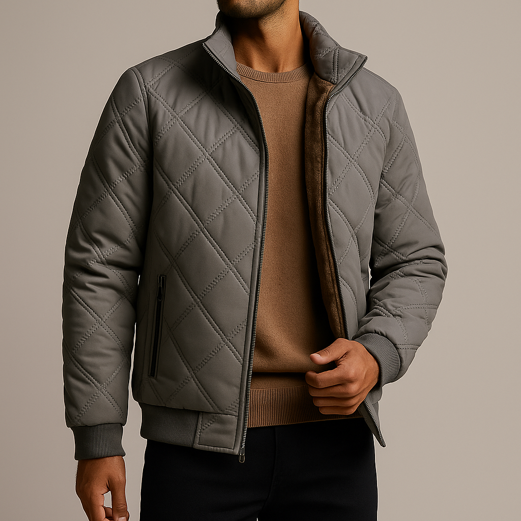 Calder Men’s Quilted Fleece Jacket – Windproof Diamond Pattern Winter Coat