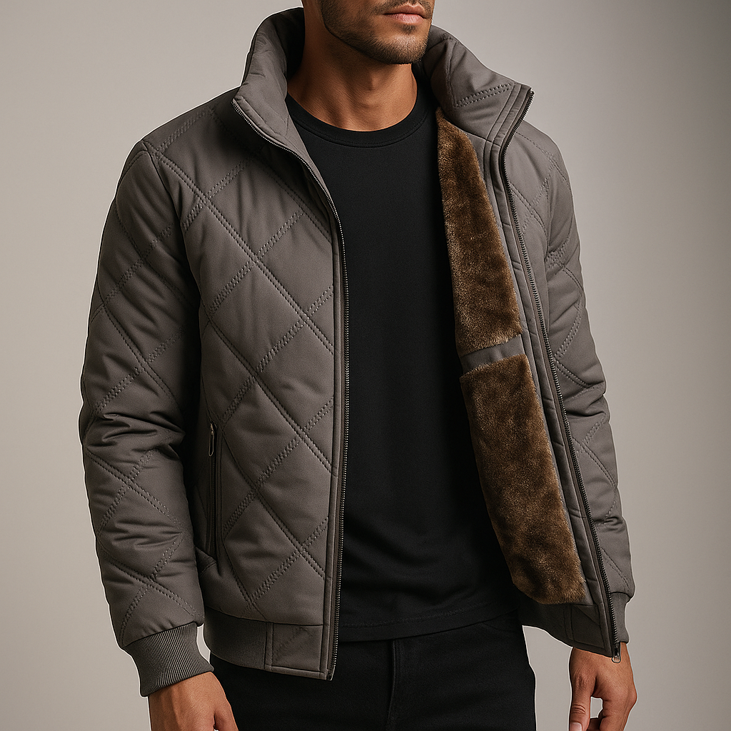 Calder Men’s Quilted Fleece Jacket – Windproof Diamond Pattern Winter Coat