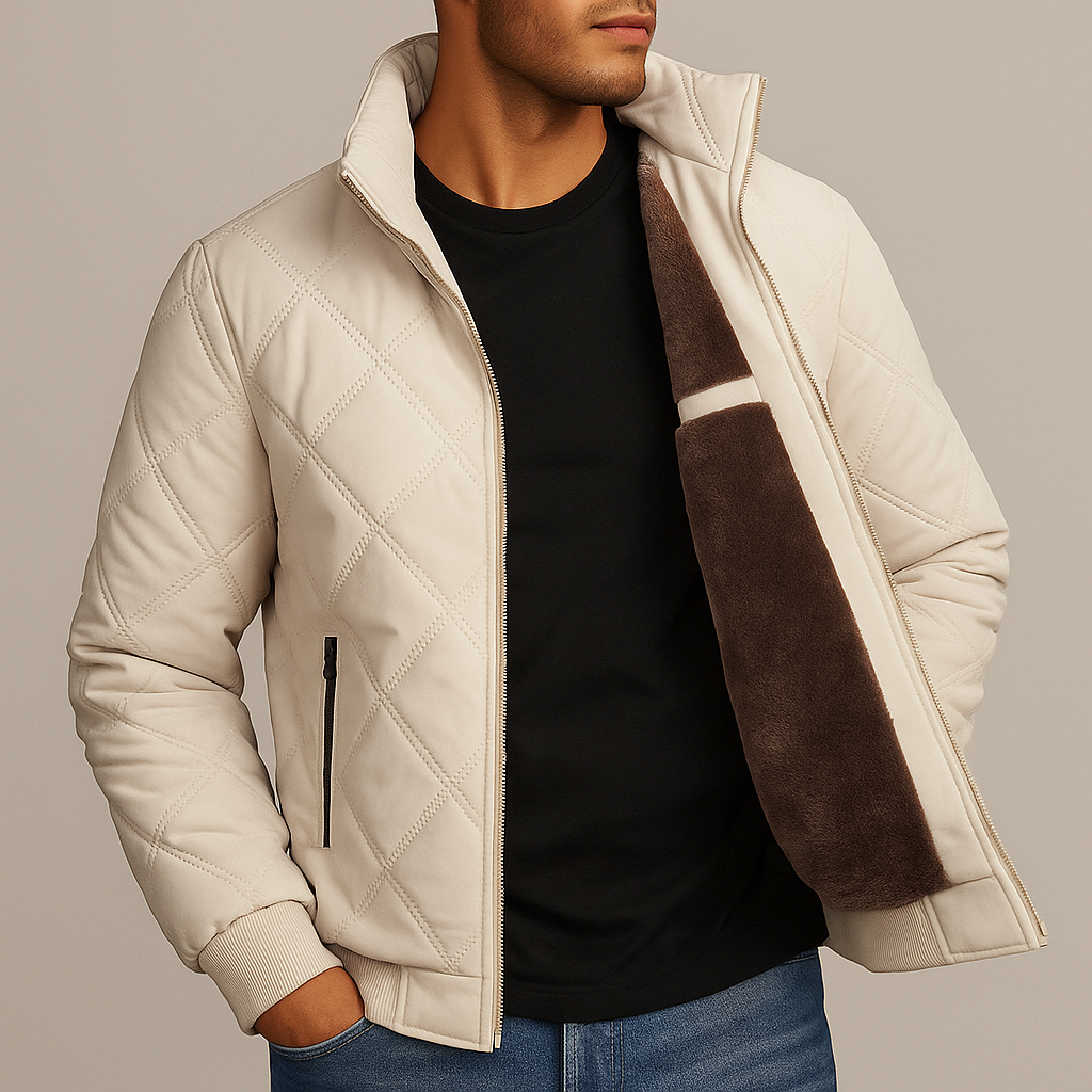 Calder Men’s Quilted Fleece Jacket – Windproof Diamond Pattern Winter Coat