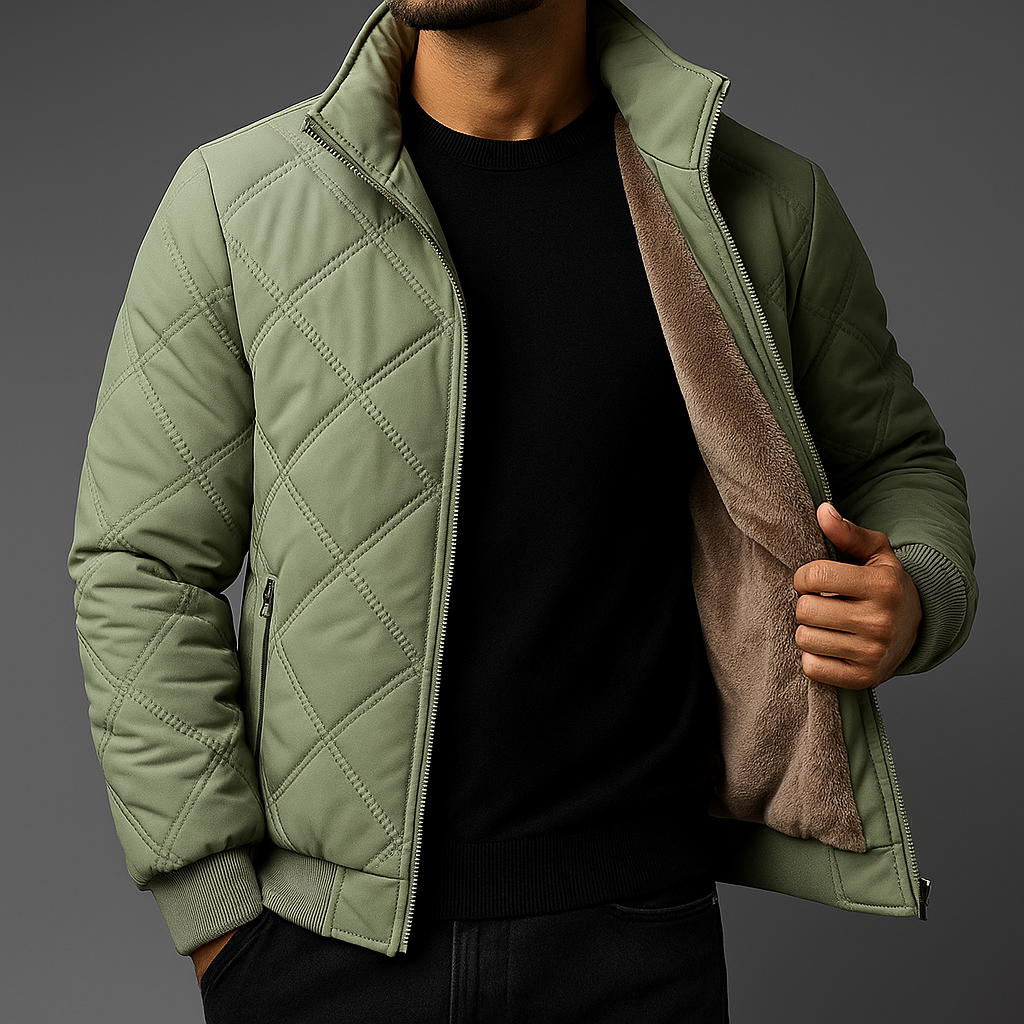 Calder Men’s Quilted Fleece Jacket – Windproof Diamond Pattern Winter Coat