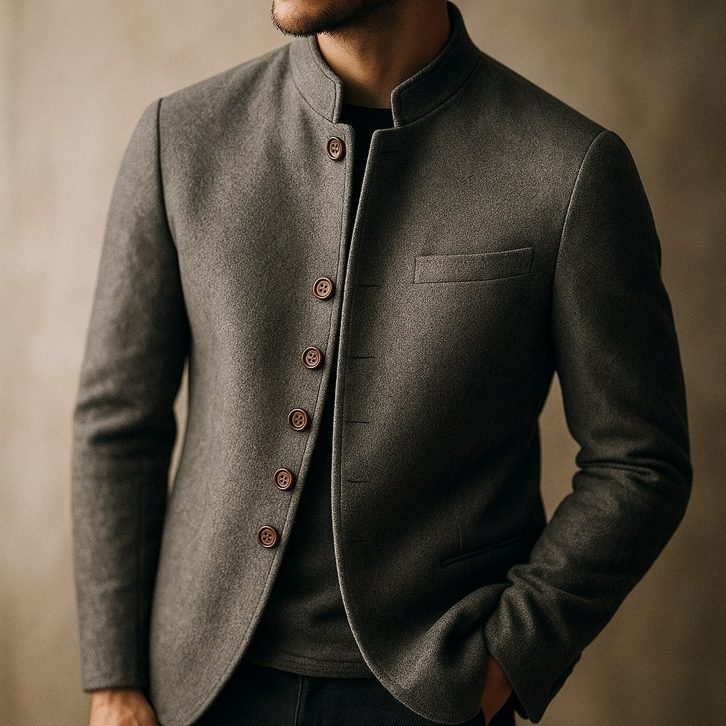 Jethro Men's Wool Jacket – Stand Collar Men’s Wool Coat