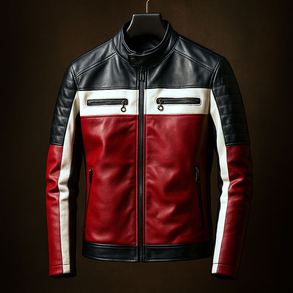 Klyde Men’s Leather Moto Jacket – Quilted Shoulder Classic Biker Coat