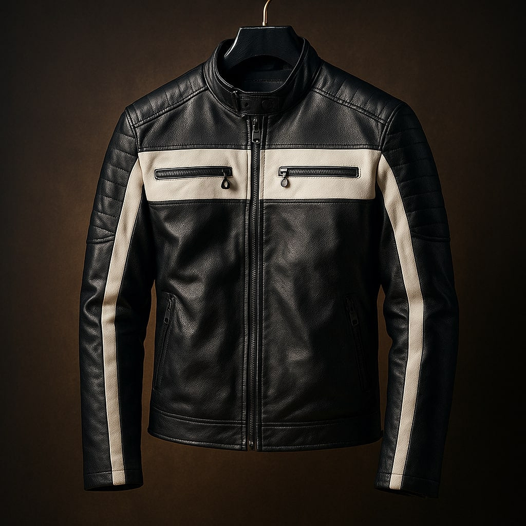 Klyde Men’s Leather Moto Jacket – Quilted Shoulder Classic Biker Coat