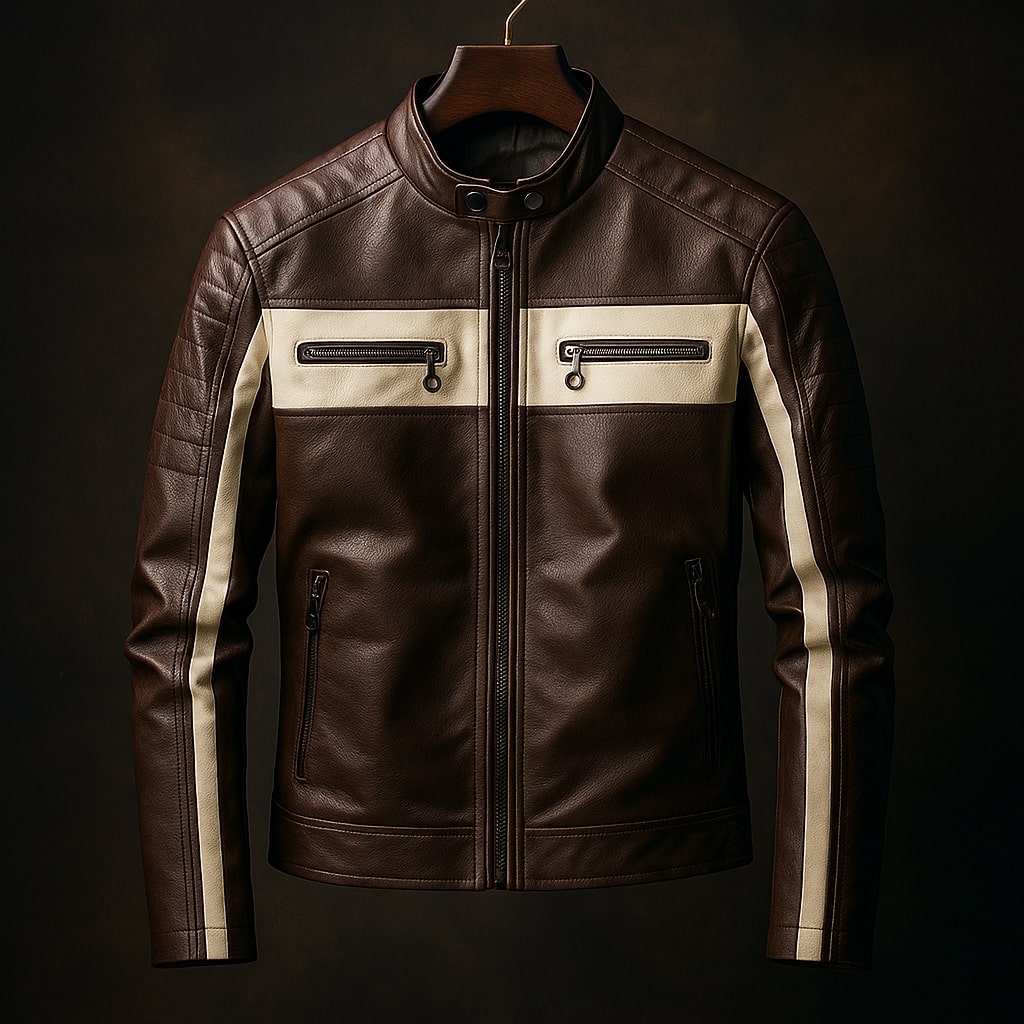 Klyde Men’s Leather Moto Jacket – Quilted Shoulder Classic Biker Coat