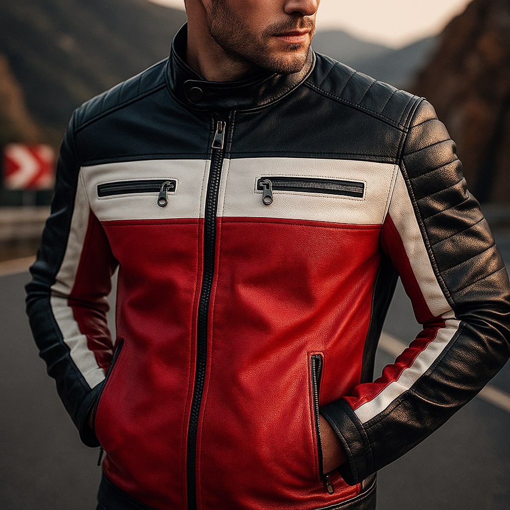 Klyde Men’s Leather Moto Jacket – Quilted Shoulder Classic Biker Coat