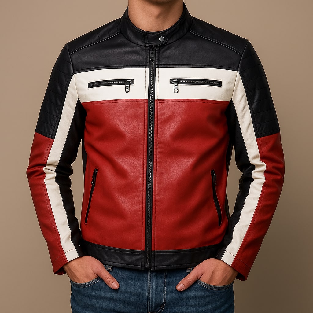 Klyde Men’s Leather Moto Jacket – Quilted Shoulder Classic Biker Coat