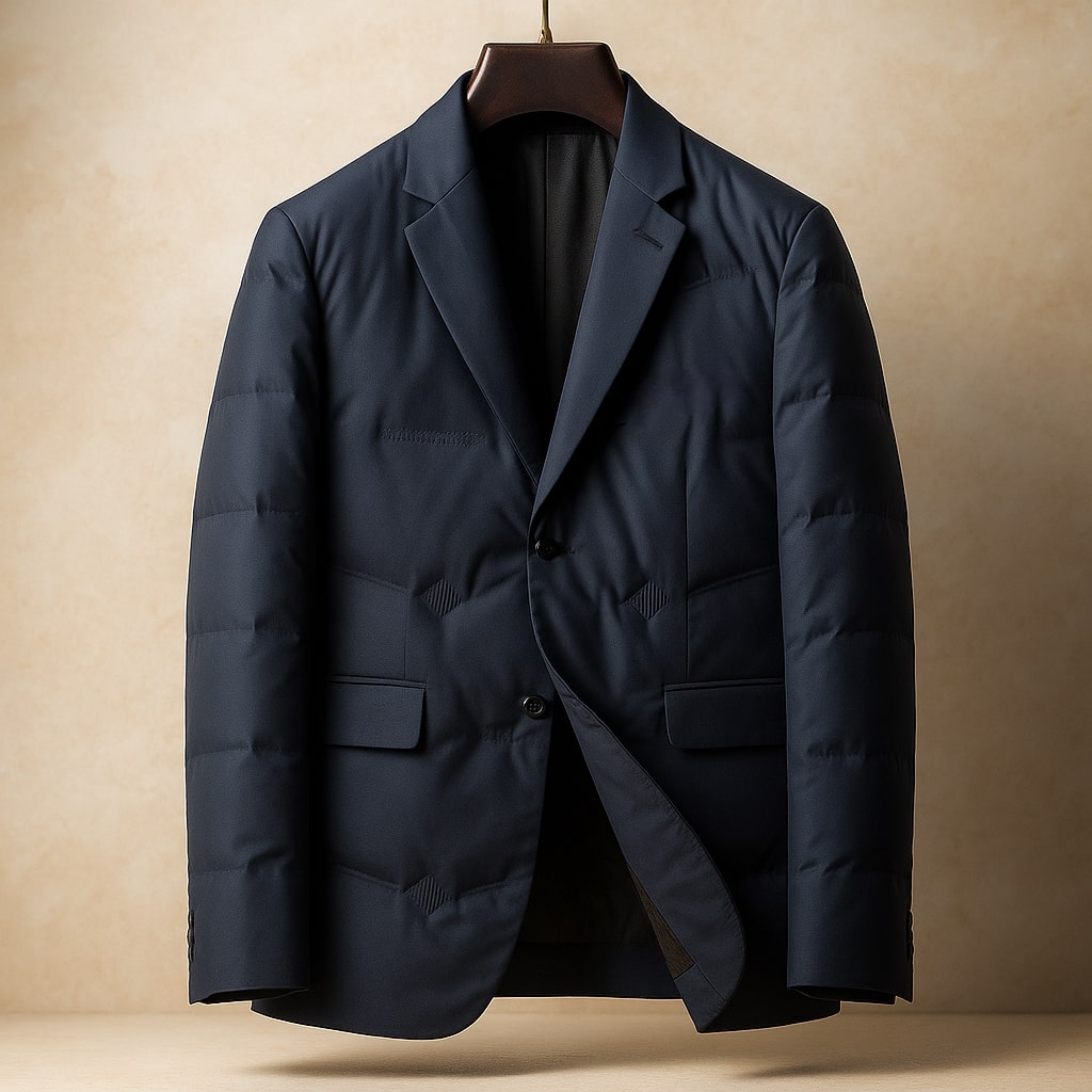 Montanio Men’s Down Blazer – Slim Fit White Duck Down Quilted Jacket