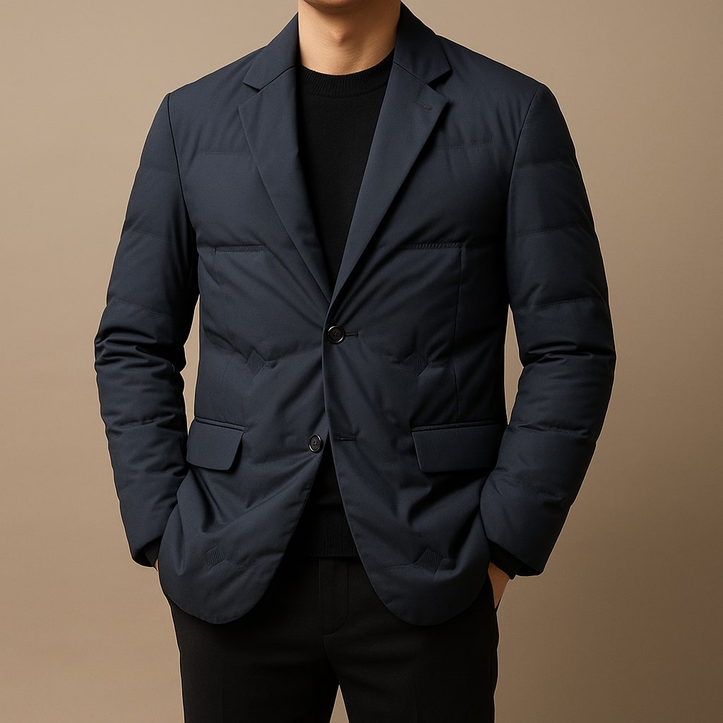 Montanio Men’s Down Blazer – Slim Fit White Duck Down Quilted Jacket