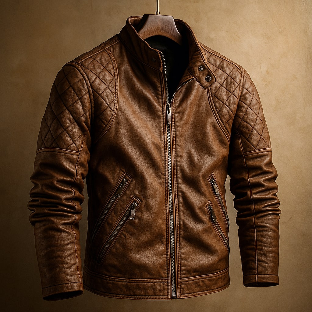 Daris Men’s Leather Moto Jacket – Quilted Soft Leather Biker Fit