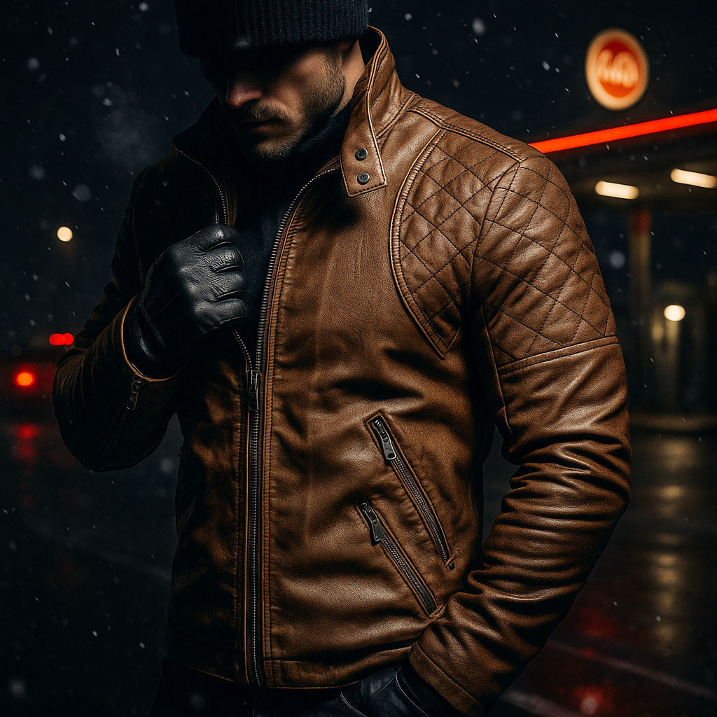 Daris Men’s Leather Moto Jacket – Quilted Soft Leather Biker Fit