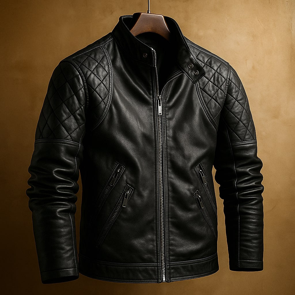 Daris Men’s Leather Moto Jacket – Quilted Soft Leather Biker Fit