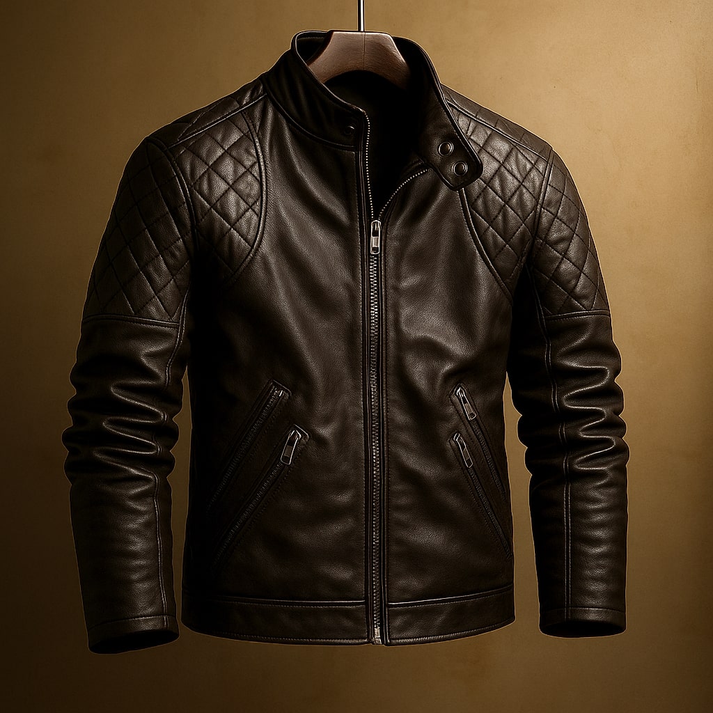 Daris Men’s Leather Moto Jacket – Quilted Soft Leather Biker Fit