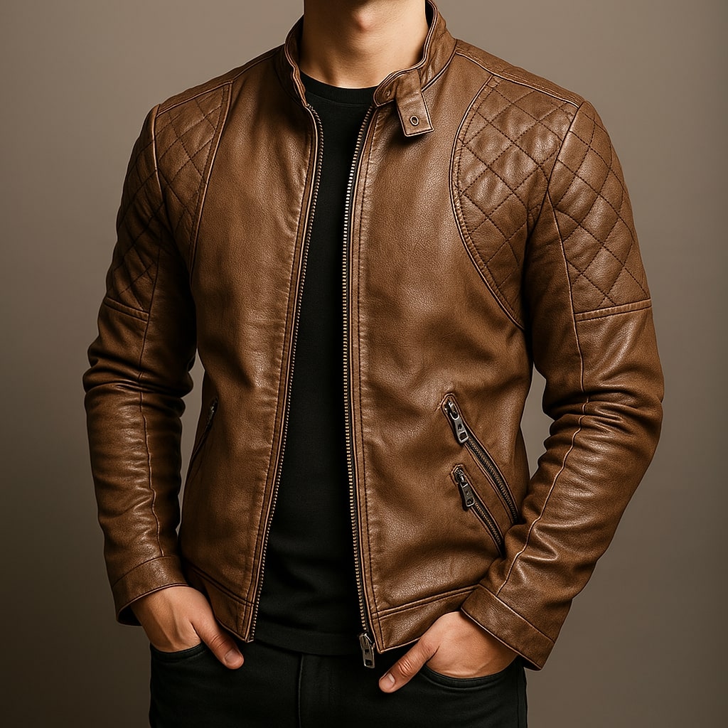 Daris Men’s Leather Moto Jacket – Quilted Soft Leather Biker Fit