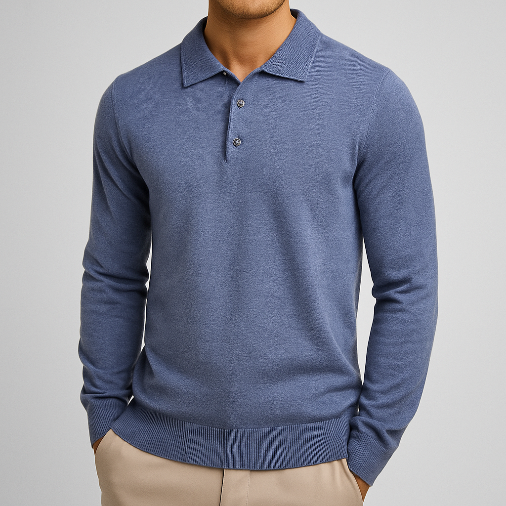 Alessio Men’s Polo Sweater – Merino Wool Knit Long-Sleeve Sweater