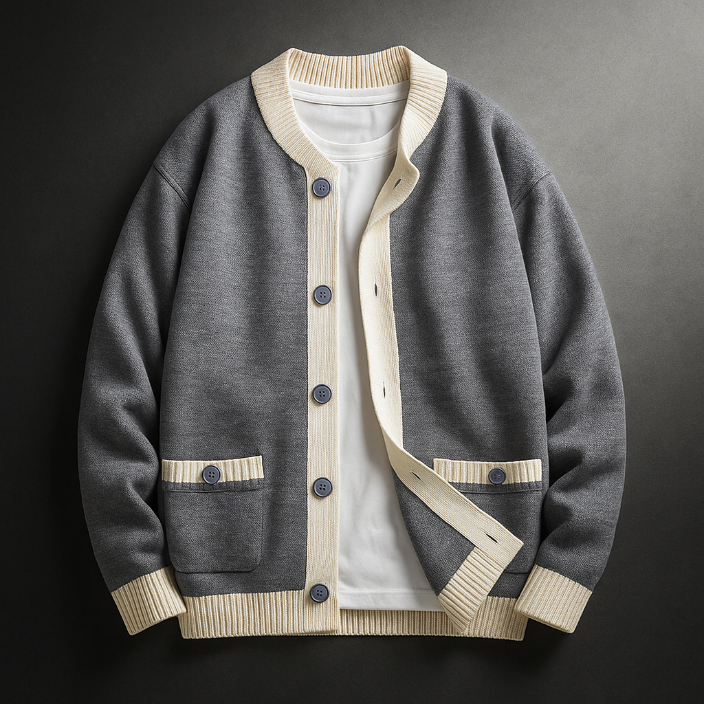 Harlemont Men’s Cardigan – Heavyweight Knit Cardigan with Contrast Trim