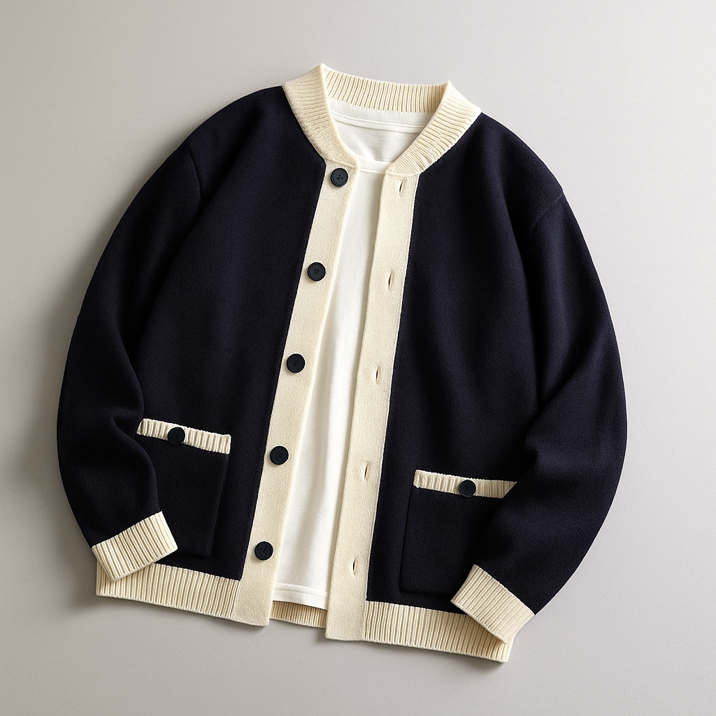 Harlemont Men’s Cardigan – Heavyweight Knit Cardigan with Contrast Trim
