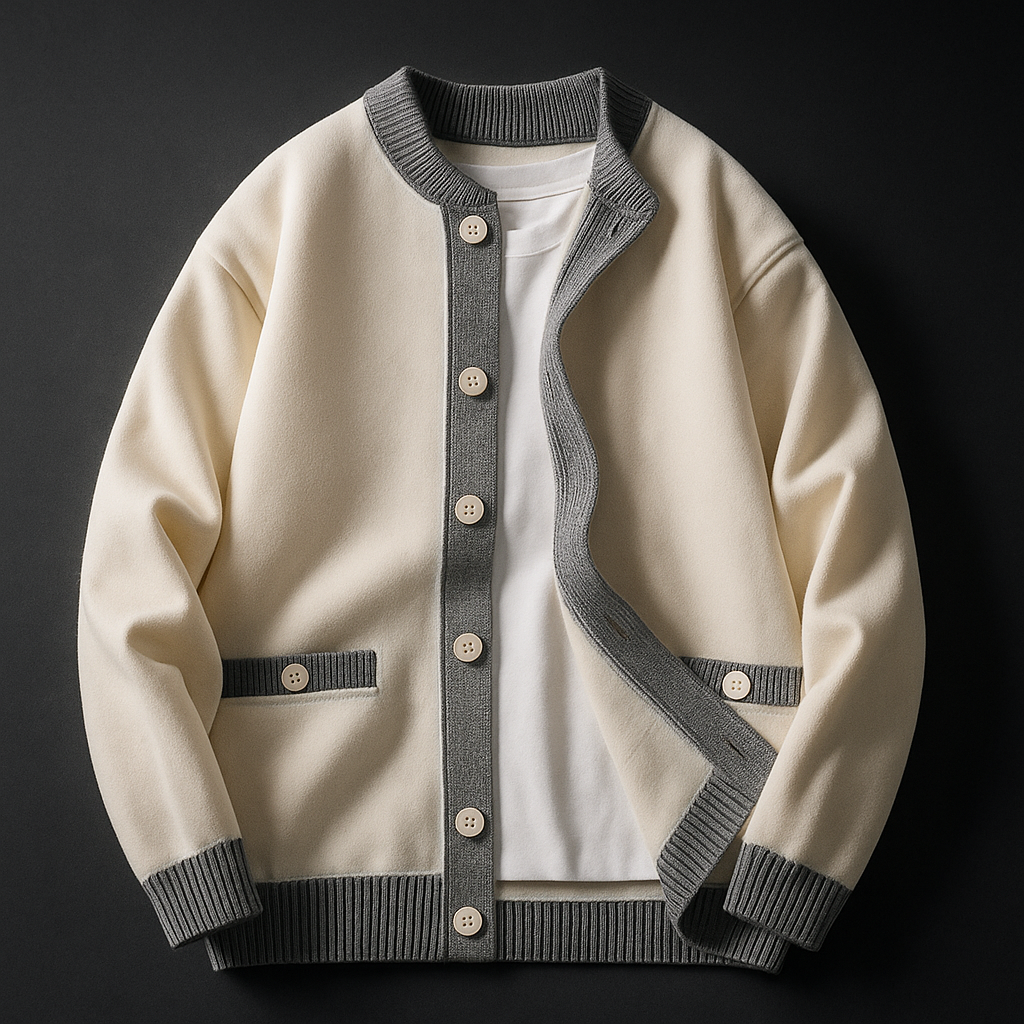 Harlemont Men’s Cardigan – Heavyweight Knit Cardigan with Contrast Trim
