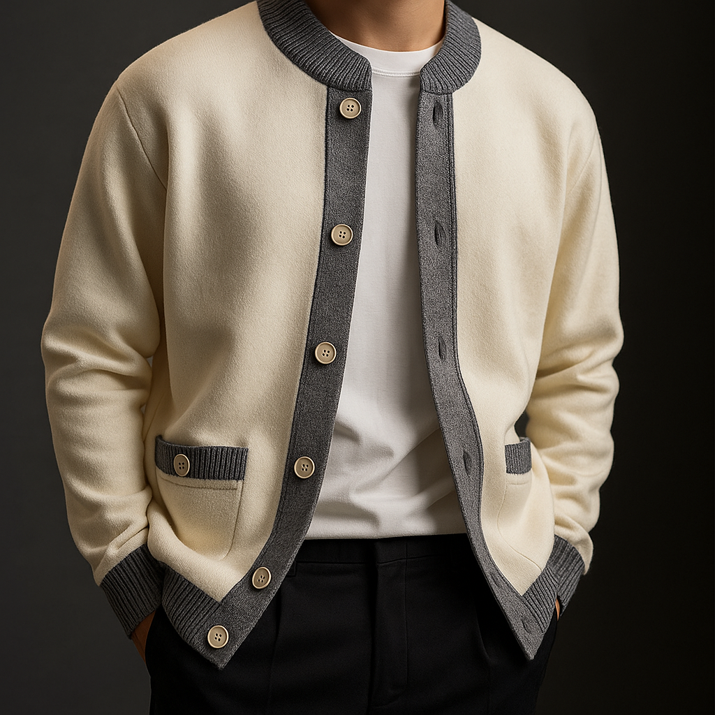 Harlemont Men’s Cardigan – Heavyweight Knit Cardigan with Contrast Trim