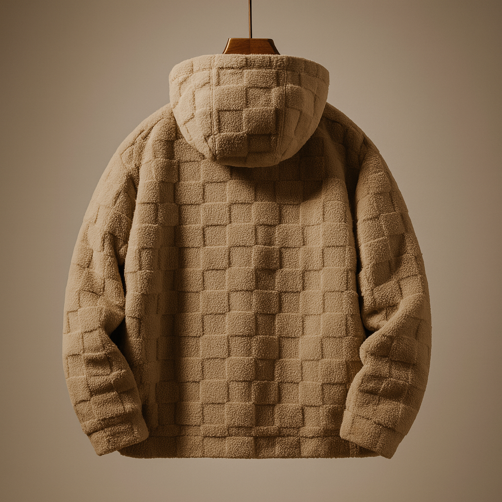 Oslo Unisex Sherpa Hoodie – Check Texture Plush Fleece Winter Jacket