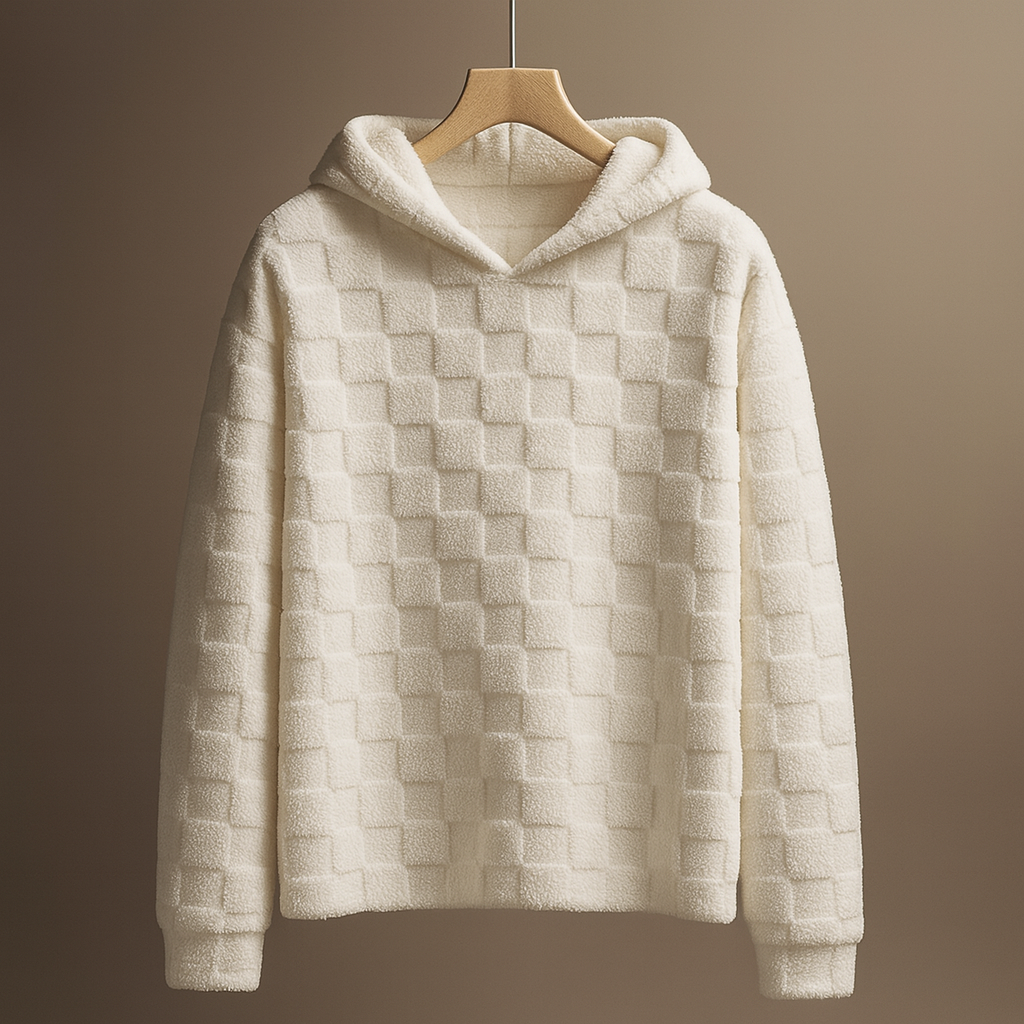 Oslo Unisex Sherpa Hoodie – Check Texture Plush Fleece Winter Jacket
