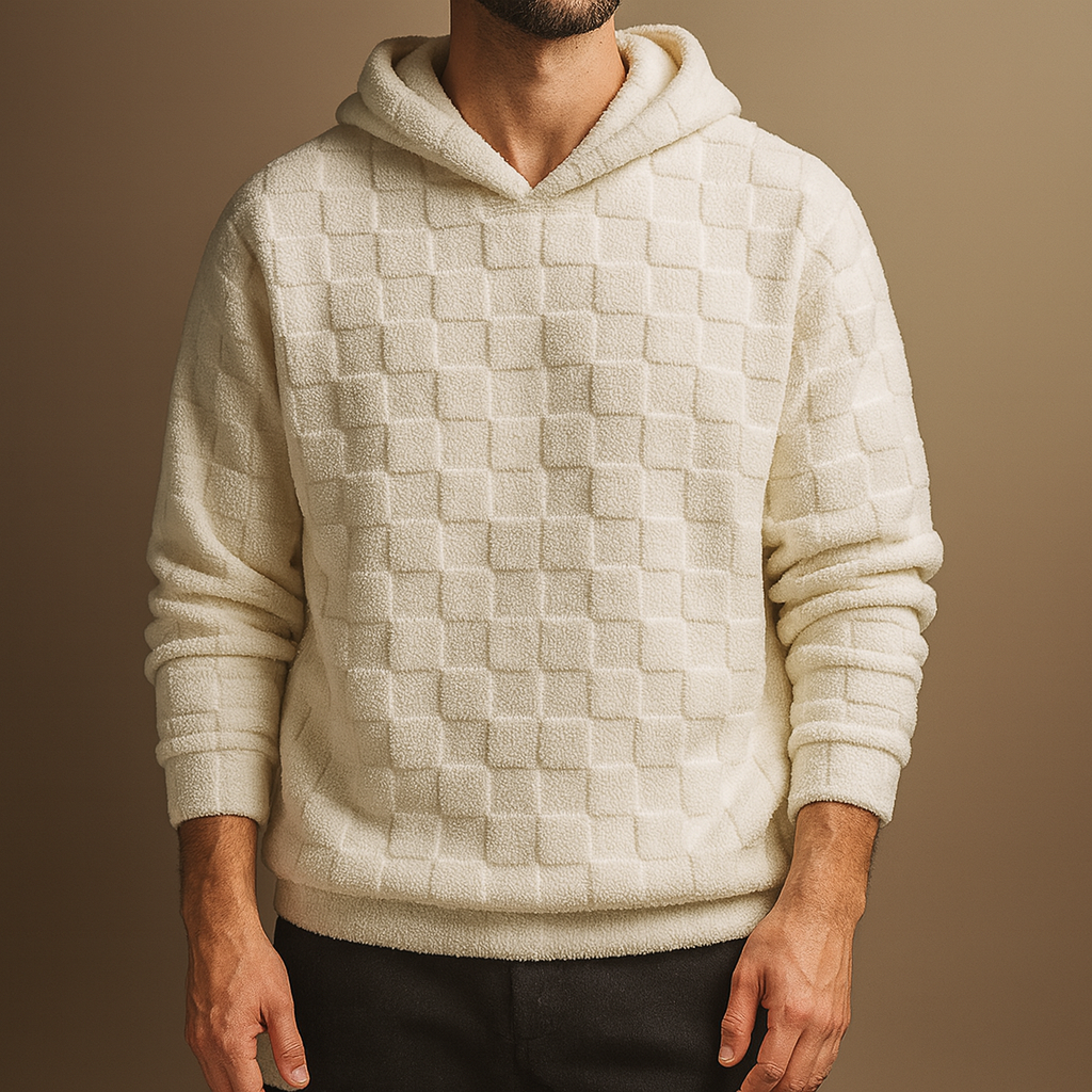 Oslo Unisex Sherpa Hoodie – Check Texture Plush Fleece Winter Jacket
