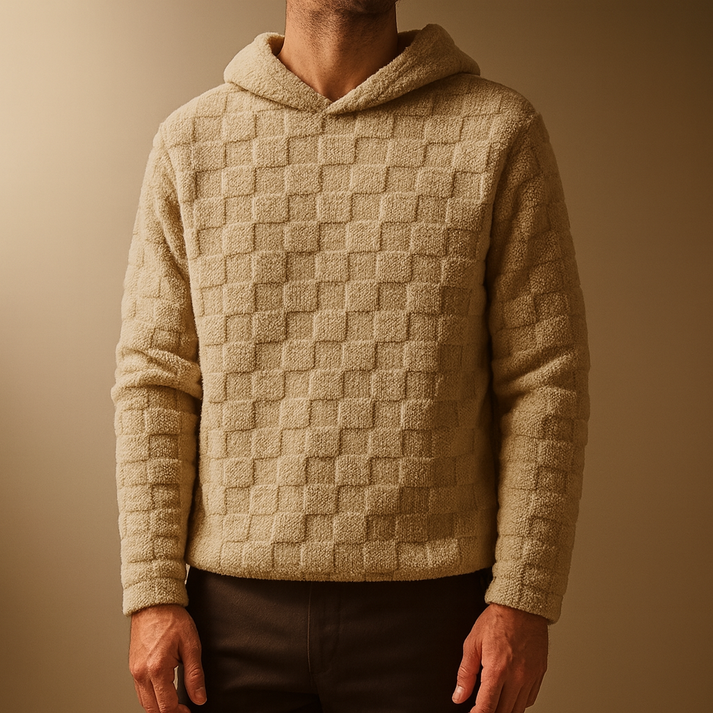 Oslo Unisex Sherpa Hoodie – Check Texture Plush Fleece Winter Jacket